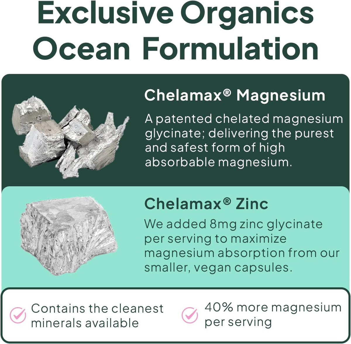 Organics Ocean Pure Magnesium Glycinate Supplement with Zinc, 90 Capsules